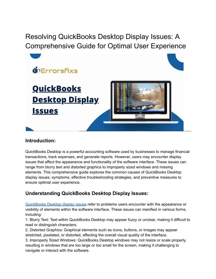 resolving quickbooks desktop display issues