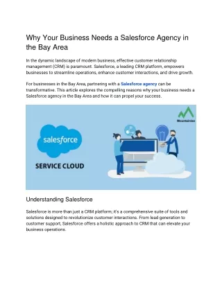 Why Your Business Needs a Salesforce Agency in the Bay Area