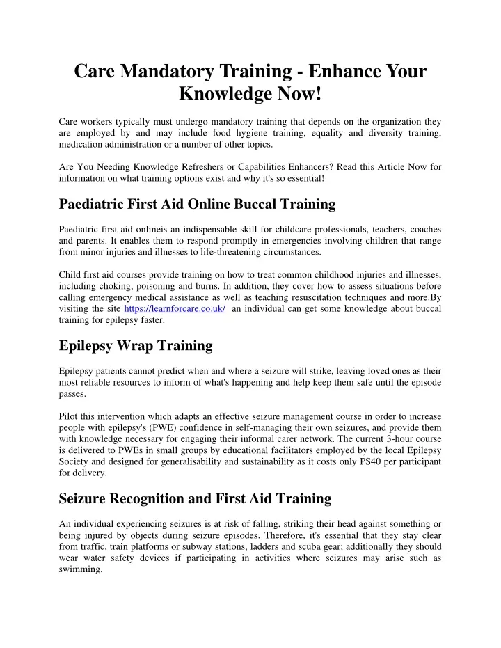 care mandatory training enhance your knowledge now