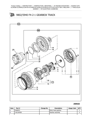 JCB JS330XD AUTO TIER 2 TRACKED EXCAVATOR Parts Catalogue Manual (Serial Number 01304700-01304999)