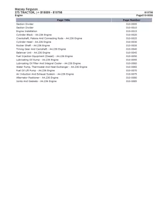 Massey Ferguson 375 TRACTOR, - B18009 Parts Catalogue Manual Instant Download