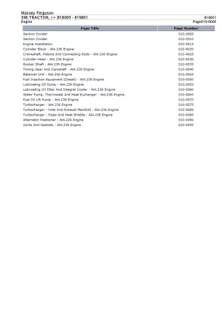 Massey Ferguson 398 TRACTOR, - B18009 Parts Catalogue Manual Instant Download