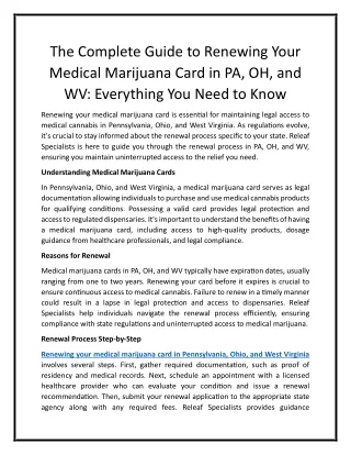 Renewing Your Medical Marijuana Card in PA, OH, and WV - Releaf Specialists