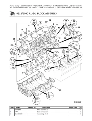 JCB JZ140HD TRACKED EXCAVATOR Parts Catalogue Manual (Serial Number 01137575-01137582)