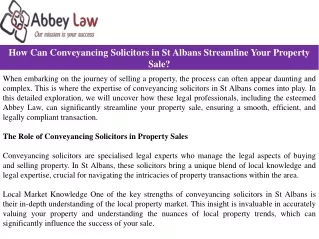 How Can Conveyancing Solicitors in St Albans Streamline Your Property Sale?