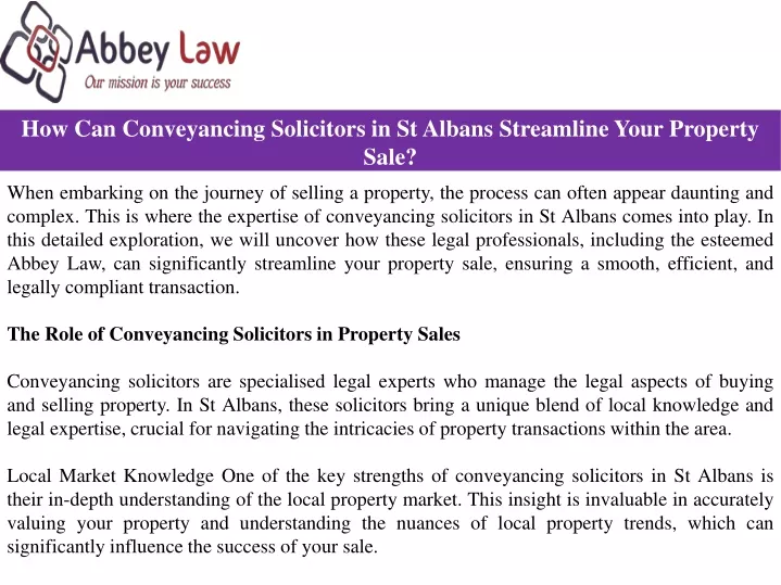 how can conveyancing solicitors in st albans