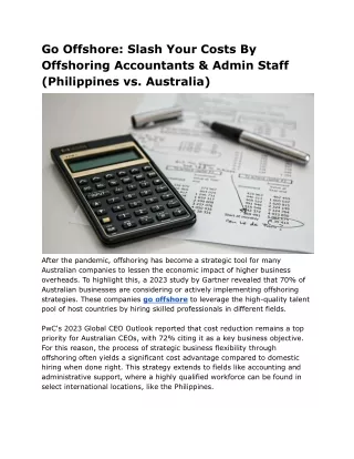 Go Offshore By Offshoring Accountants & Admin Staff (Philippines vs. Australia)