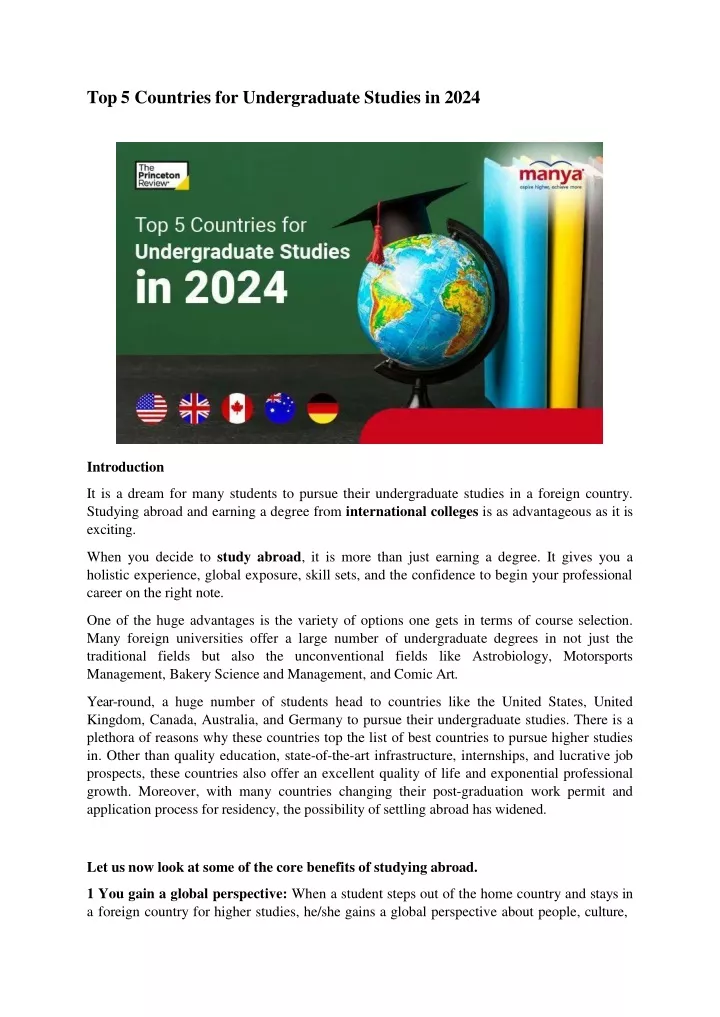 top 5 countries for undergraduate studies in 2024