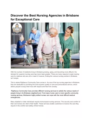Discover the Best Nursing Agencies in Brisbane for Exceptional Care
