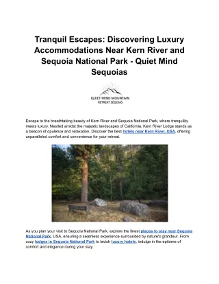Tranquil Escapes: Discovering Luxury Accommodations Near Kern River and Sequoia