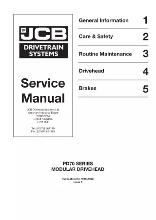 JCB PD70 Series Axle With Modular Drivehead Service Repair Manual