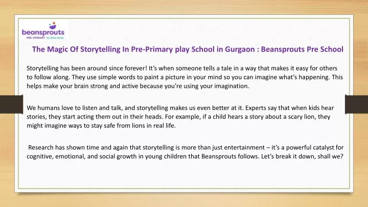 the magic of storytelling in pre primary play