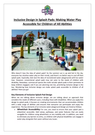 Empex Watertoys® - Inclusive Design in Splash Pads Making Water Play Accessible for Children of All Abilities