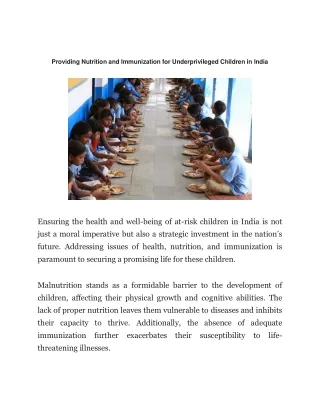 Providing Nutrition and Immunization for Underprivileged Children in India