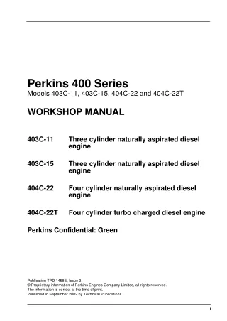 JCB Perkins 400 Series (Models 404C-22T) Engine Service Repair Manual