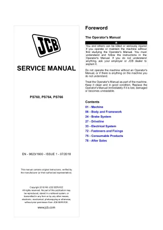 JCB PS760 Transmission Service Repair Manual