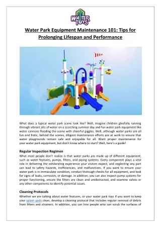 Empex Watertoys® - Water Park Equipment Maintenance 101 Tips for Prolonging Lifespan and Performance