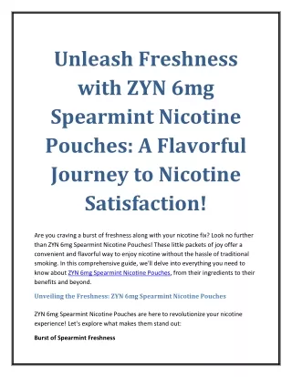 Unleash Freshness with ZYN 6mg Spearmint Nicotine Pouches: A Flavorful Journey t