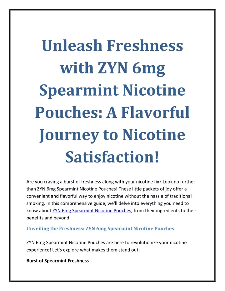 unleash freshness with zyn 6mg spearmint nicotine