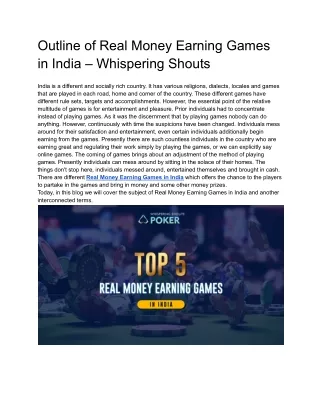 Outline of Real Money Earning Games in India – Whispering Shouts