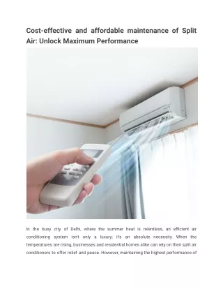 Cost-effective and affordable maintenance of Split Air_Unlock Maximum Performance