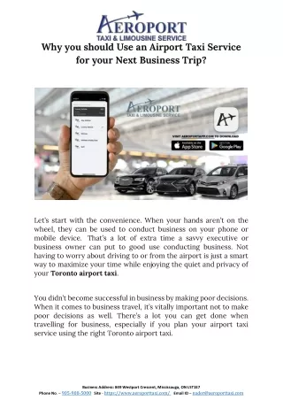 Why you should Use an Airport Taxi Service for your Next Business Trip?