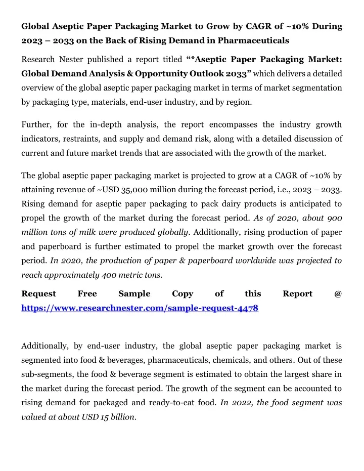 global aseptic paper packaging market to grow