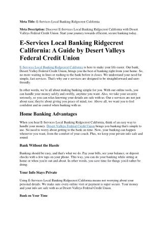 E-Services Local Banking Ridgecrest California