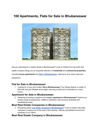 100 Apartments, Flats for Sale in Bhubaneswar