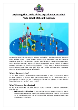 Empex Watertoys® - Exploring the Thrills of the Aquadunker in Splash Pads What Makes It Exciting