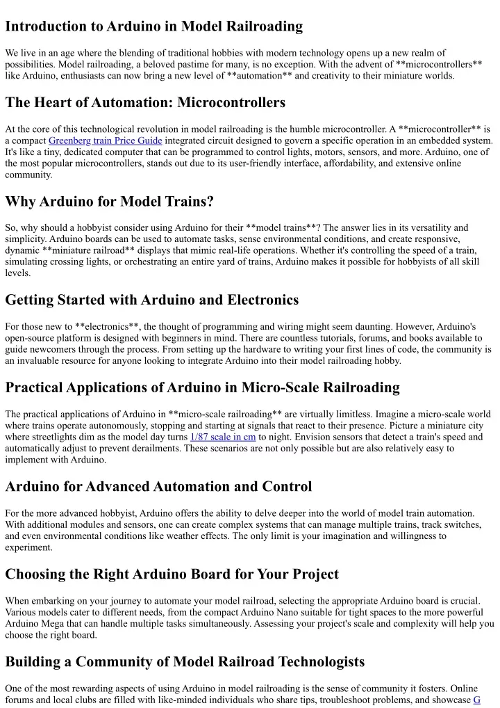 introduction to arduino in model railroading