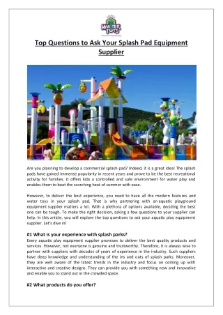 Empex Watertoys® - Top Questions to Ask Your Splash Pad Equipment Supplier
