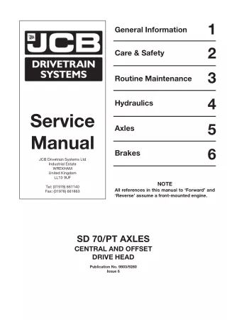 JCB SD70  PT Axles Service Repair Manual