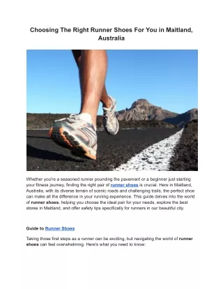 Choosing The Right Runner Shoes For You in Maitland, Australia