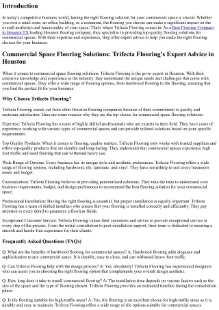 Commercial Space Flooring Solutions: Trifecta Flooring's Expert Advice in Housto