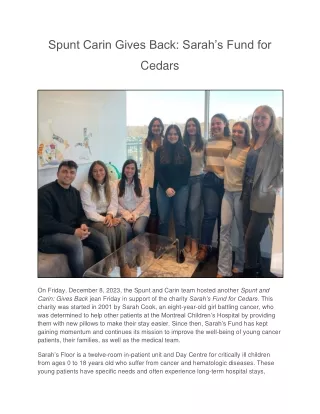 Spunt Carin Gives Back: Sarah’s Fund for Cedars