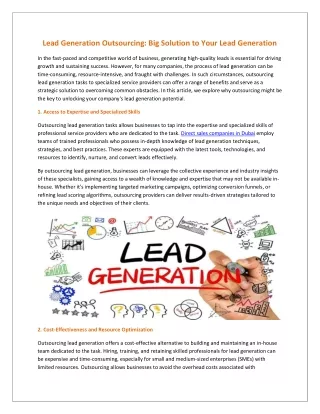 Lead Generation Outsourcing: Big Solution to Your Lead Generation