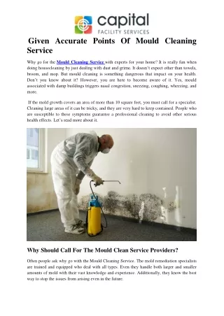 Given Accurate Points Of Mould Cleaning Service