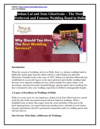 Sohan Lal and Sons Ghoriwala – The Most Preferred and Famous Wedding Band in Delhi