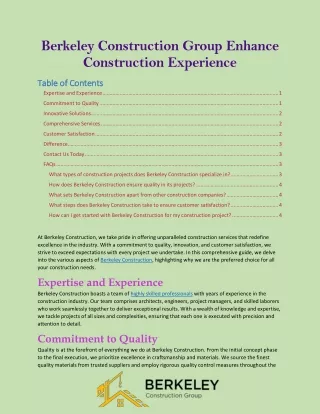 Berkeley Construction Group Enhance Construction Experience