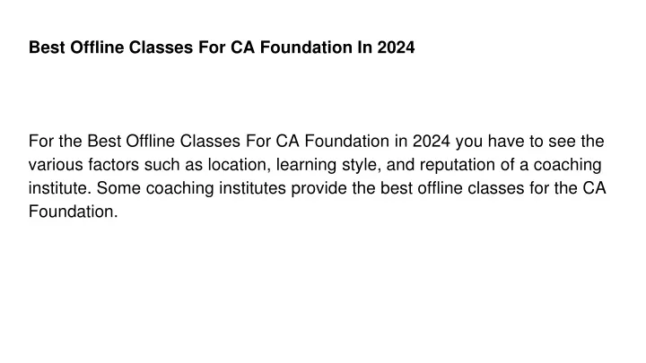 best offline classes for ca foundation in 2024