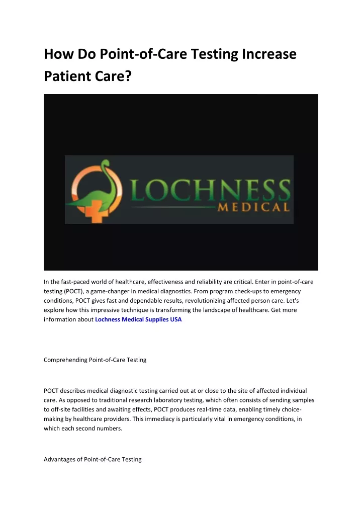 how do point of care testing increase patient care