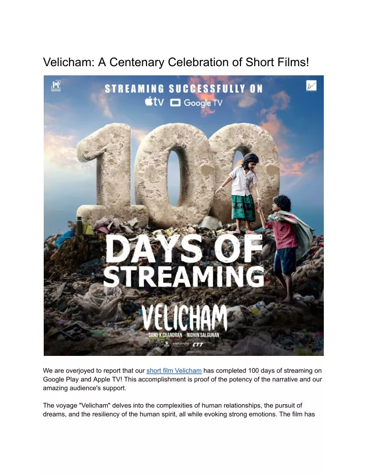 velicham a centenary celebration of short films