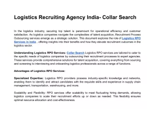 Logistics Recruiting Agency India- Collar Search