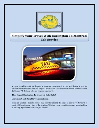 Simplify Your Travel With Burlington To Montreal Cab Service