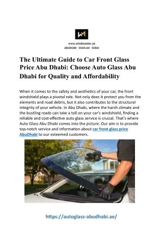 Affordable Car Front Glass Replacement in Abu Dhabi
