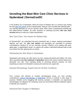 Unveiling the Best Skin Care Clinic Services in Hyderabad _ DermaCosDC