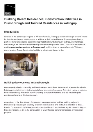 Building Dream Residences Construction Initiatives in Dunsborough and Tailored Residences in Yallingup.