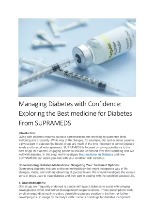 Managing Diabetes with Confidence - SUPRAMEDS