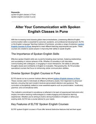 Alter Your Communication with Spoken English Classes in Pune